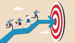 Illustration of people running towards a target